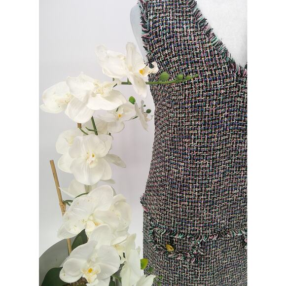 J.Crew Womens Multicolor Tweed V-Neck Fringe Trim and Pockets Shift Dress Size 6 - Picture 2 of 11